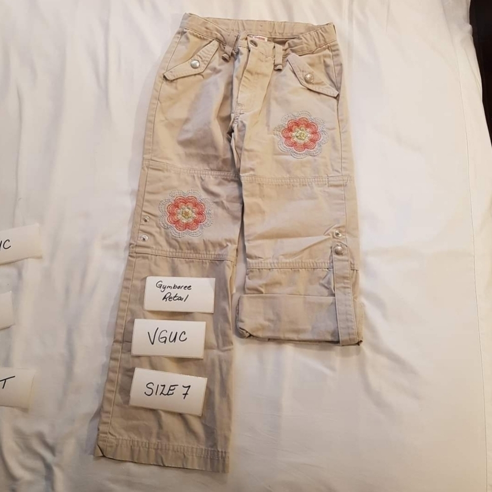 Gymboree girls size 7 pants convertible leg pants with embroidered flowers